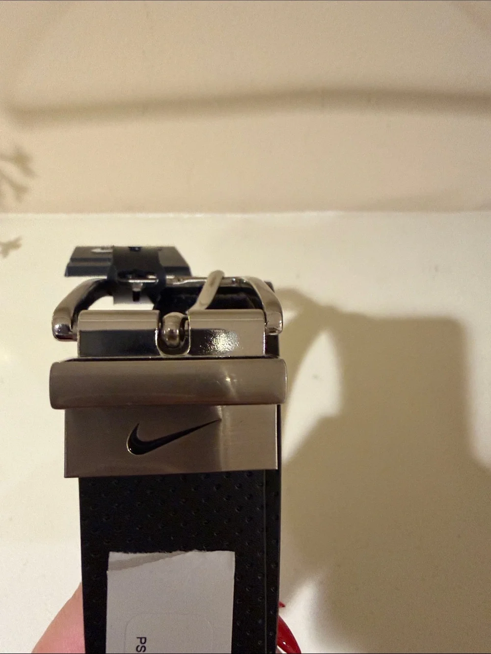Nike Men's Black Perforated Leather Belt with Silver Buckle